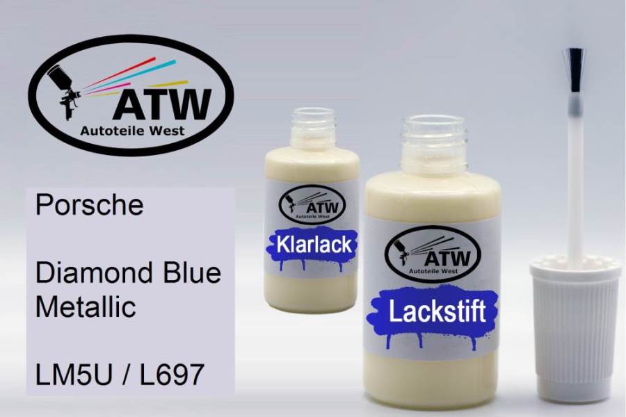 Porsche, Diamond Blue Metallic, LM5U / L697: 20ml Lackstift + 20ml Klarlack - Set, von ATW Autoteile West.